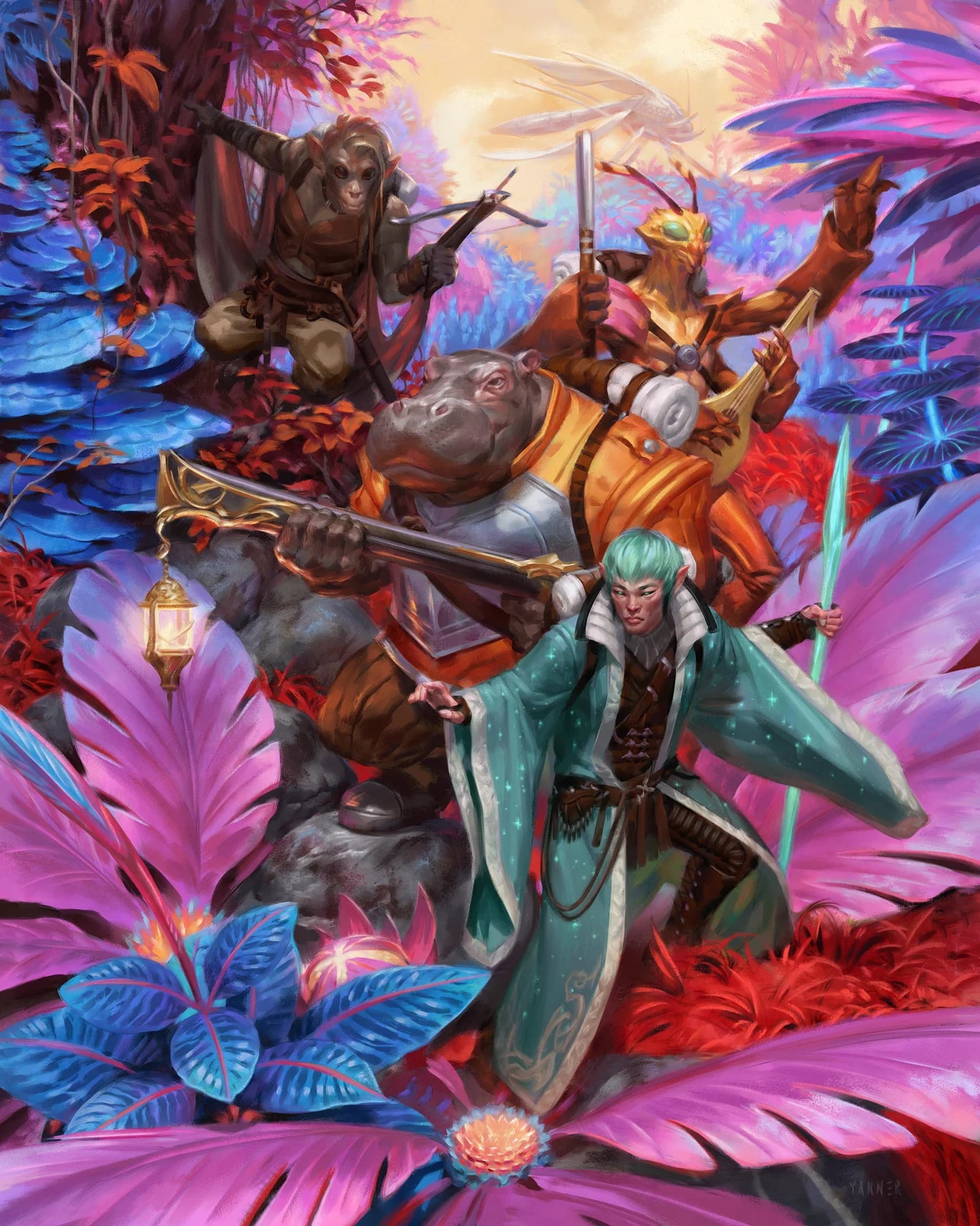 Spacefaring adventurers leave their damselfly ship behind and explore a new world in pursuit of their latest quest