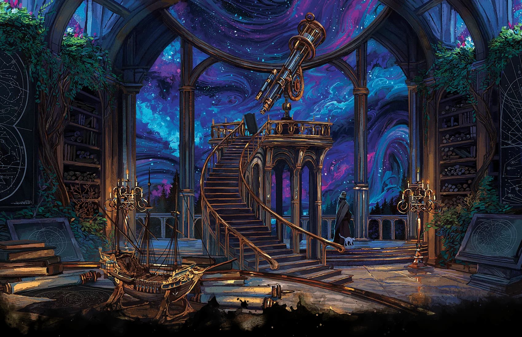 Elmandar's Star Charts is run by a retired elf adventurer who once served as the spelljammer aboard a space galleon called the Eclipse (shown here as a model)