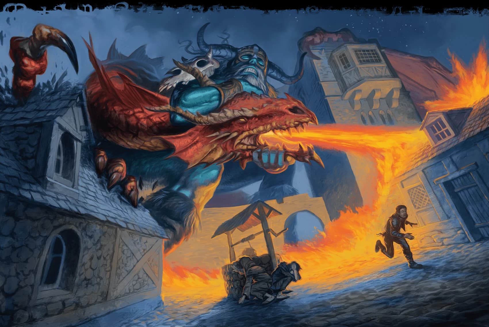 A giant and a dragon are oblivious to the destruction they're causing