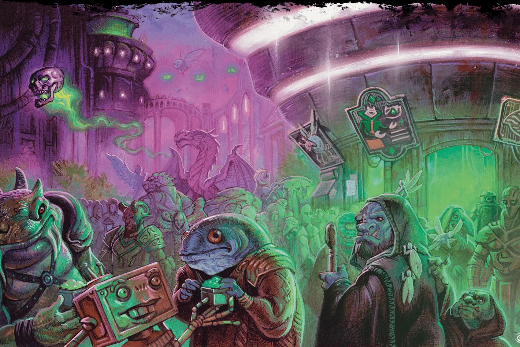 Creatures from every corner of the multiverse crowd Sigil's busy streets