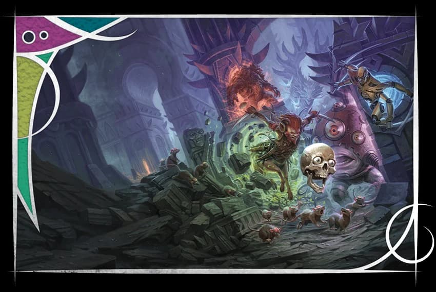 On the Cover: On this cover by Dmitry Burmak, the skull-like planar traveler Morte explores the multiverse, but he doesn't exactly make friends wherever he goes.