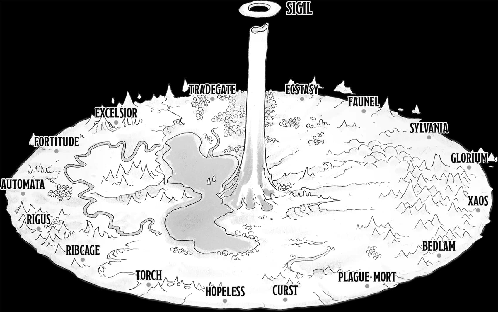 Sigil and the Outlands with Gate-Towns
