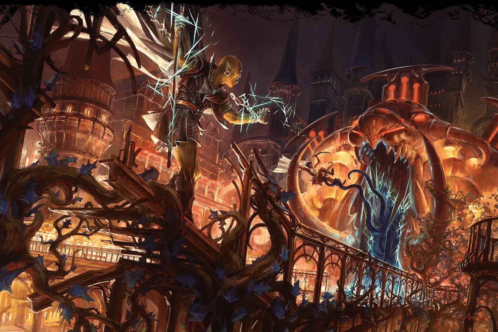 An orc wizard uses the gate seal spell to close a portal to the howling darkness of Pandemonium in Sigil