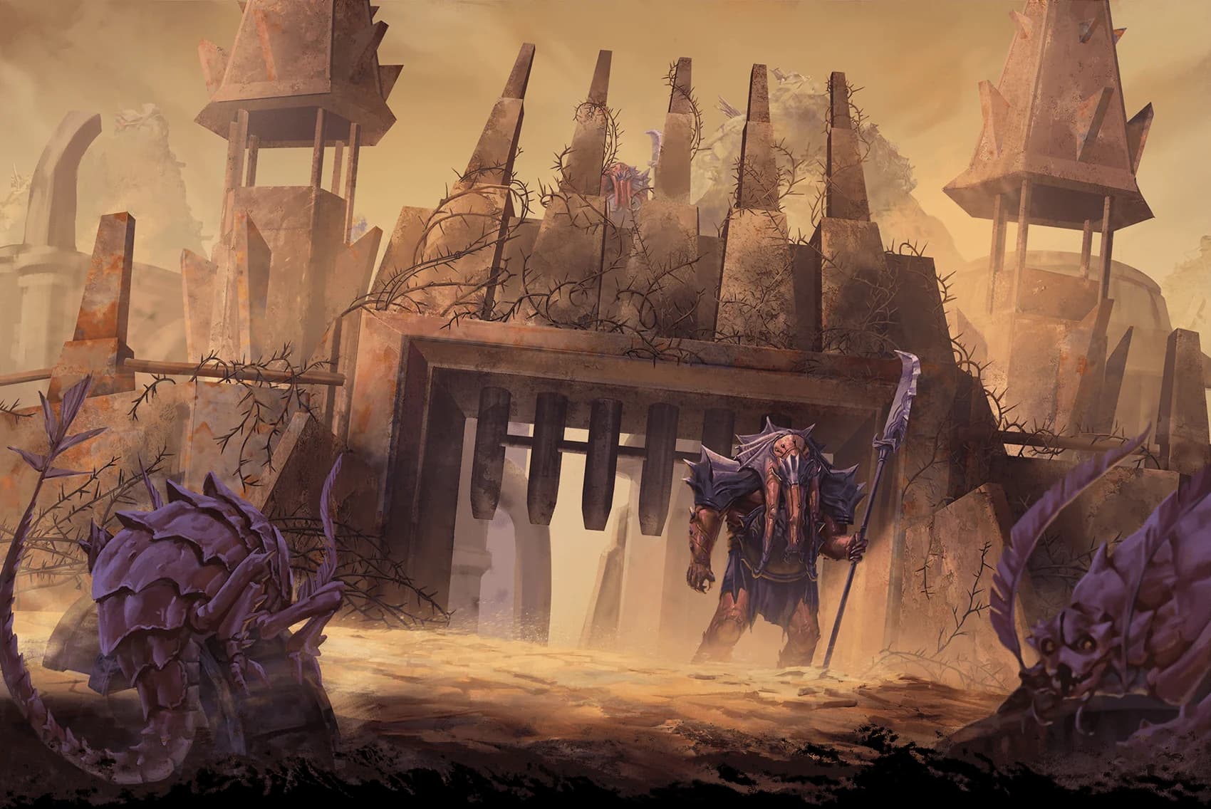 A maelephant in the Wall Watch stands guard outside Curst, ensuring no one escapes the prison town