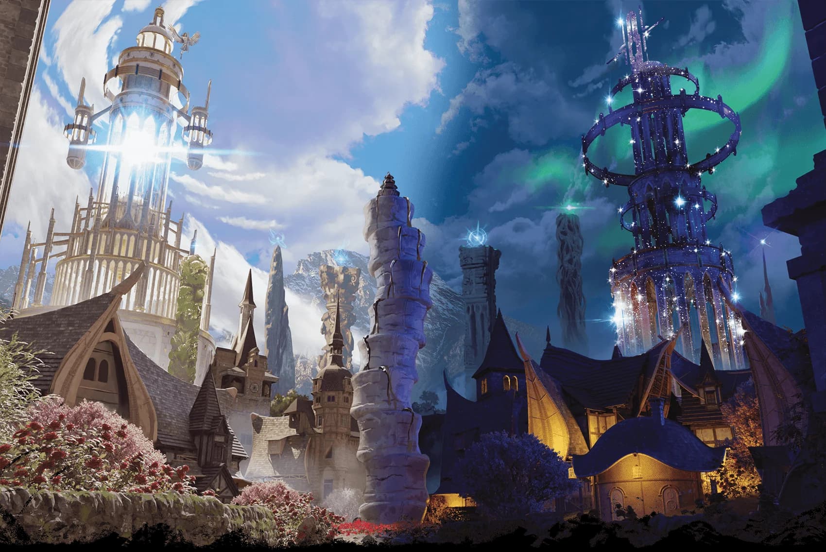 The gates of Solrise Tower open at dawn and close at dusk, while the opposite is true of Moondark Tower