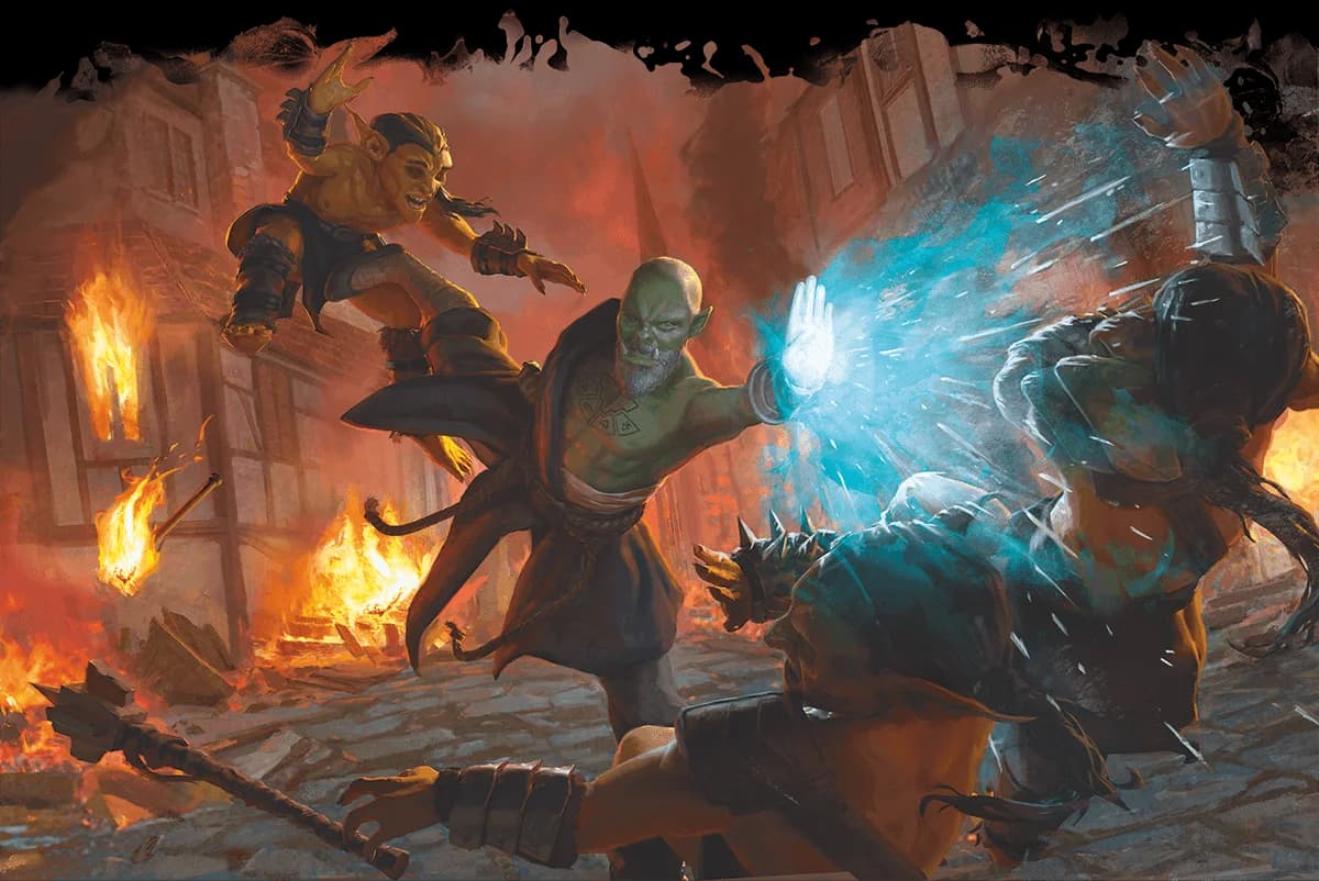 An orc monk of the Four Elements unleashes a ki-fueled attack.