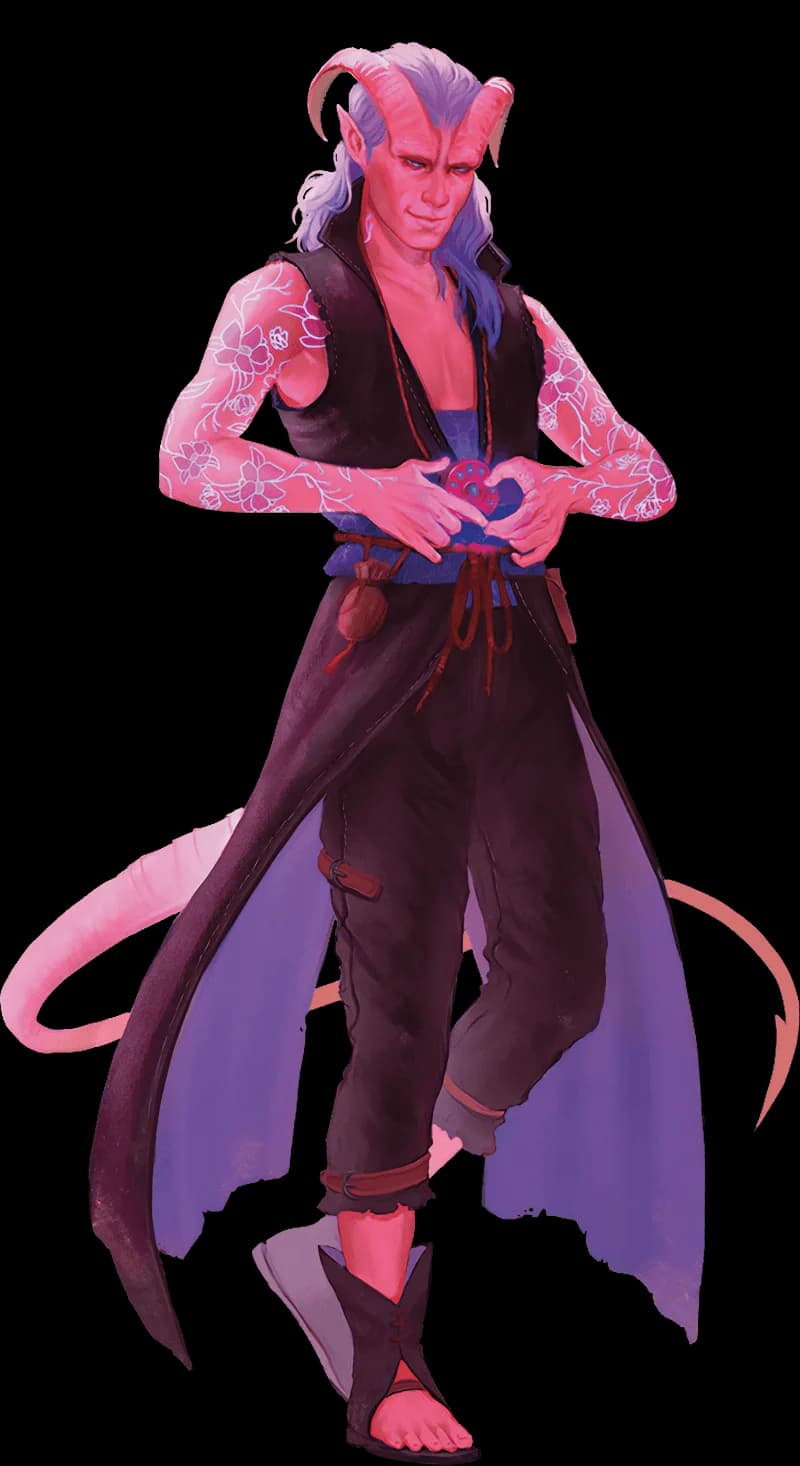 A tiefling warlock calls on the power of his talisman.