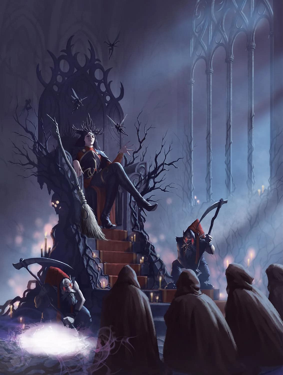 A group of wizards pledges themselves to their patron, Tasha, the Witch Queen