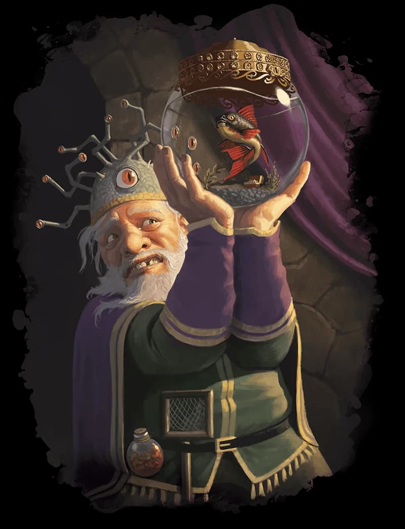 Ott Steeltoes holds aloft Sylgar, the infamous fish of the crime lord Xanathar