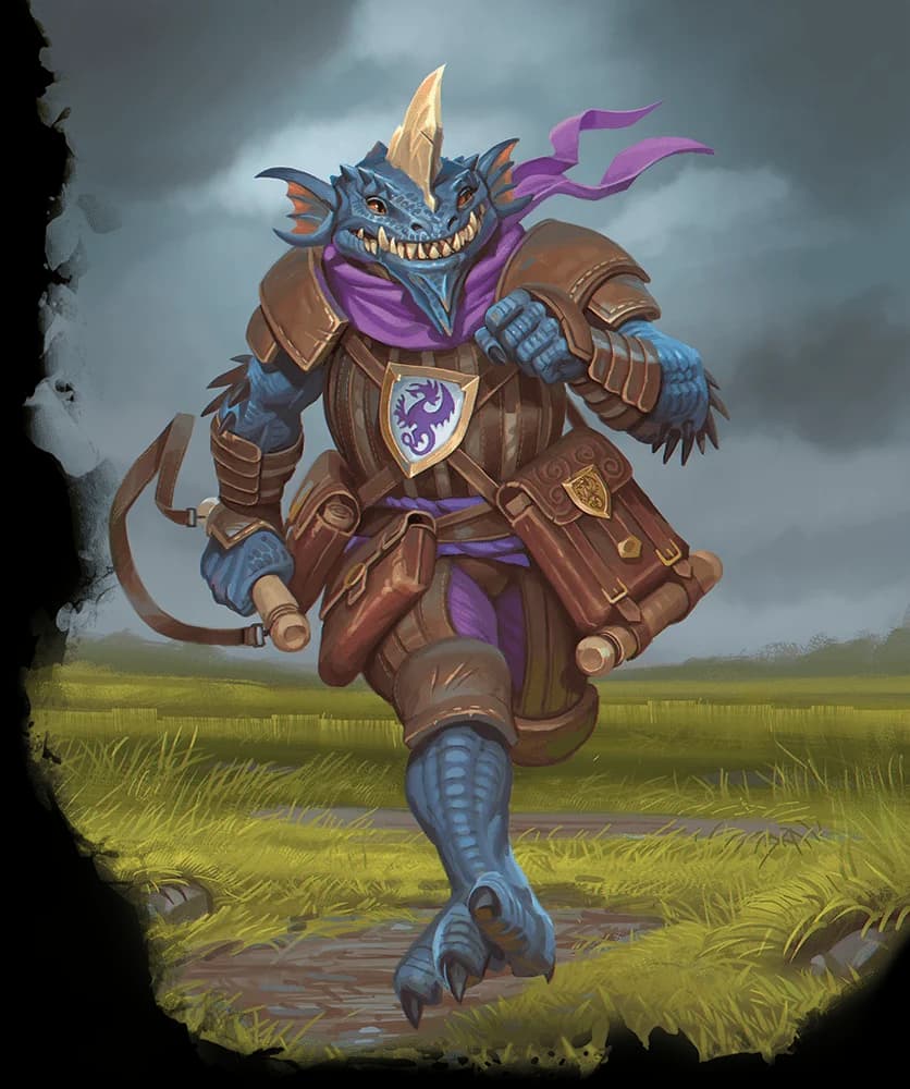 A Dragonborn Messenger of the Purple Dragon Knights