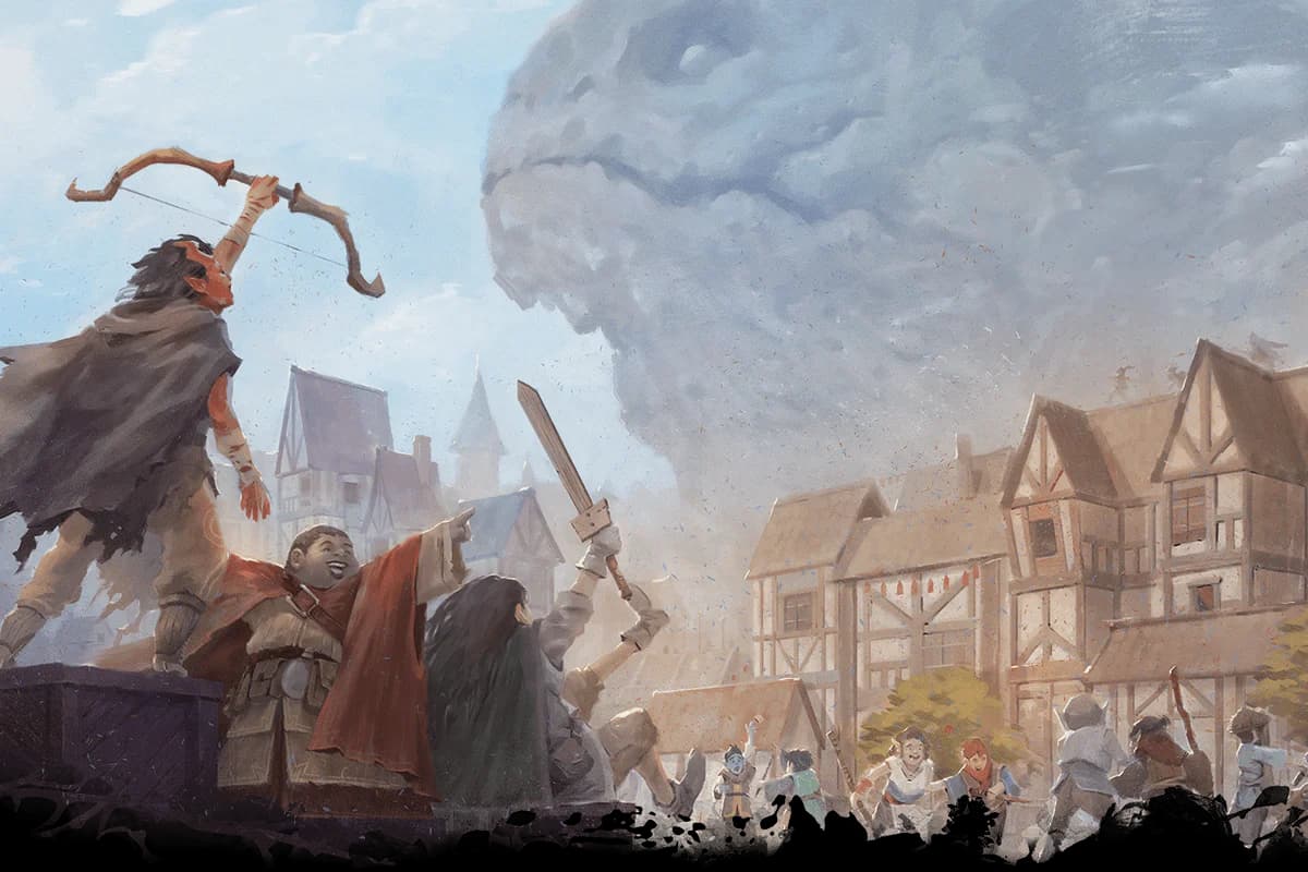 During a festival below one of the walking statues of Waterdeep, young friends dream of embarking on adventures together.