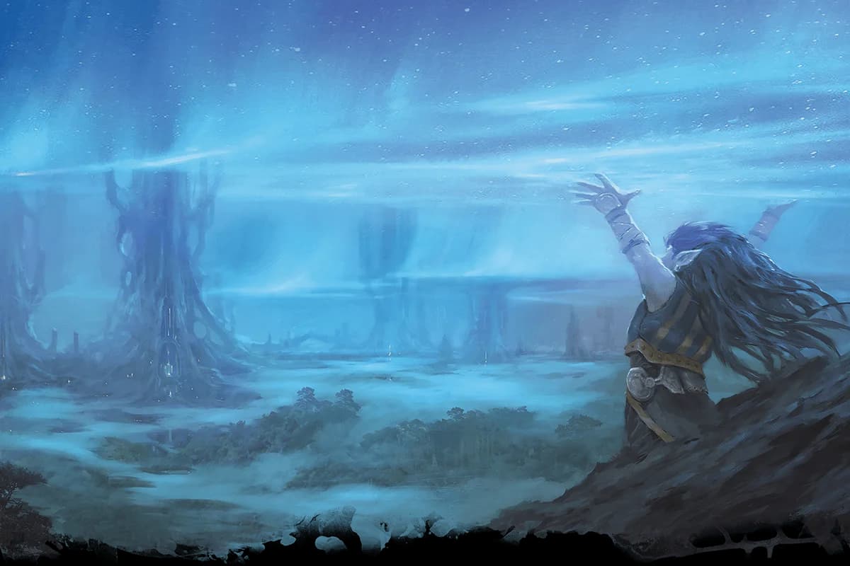 A wood elf child reaches for unraveling magic.